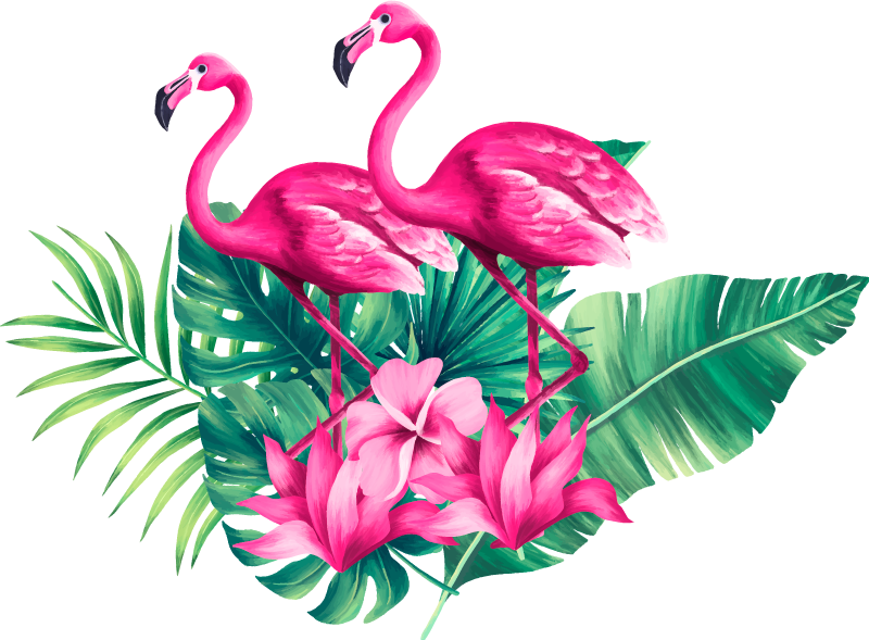 Dieren vinyl tapijt flamingo's en bladeren - TenStickers