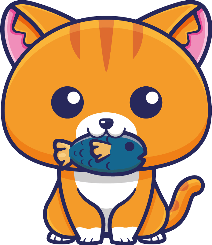 Dieren vinyl tapijt schattige kat met vis - TenStickers