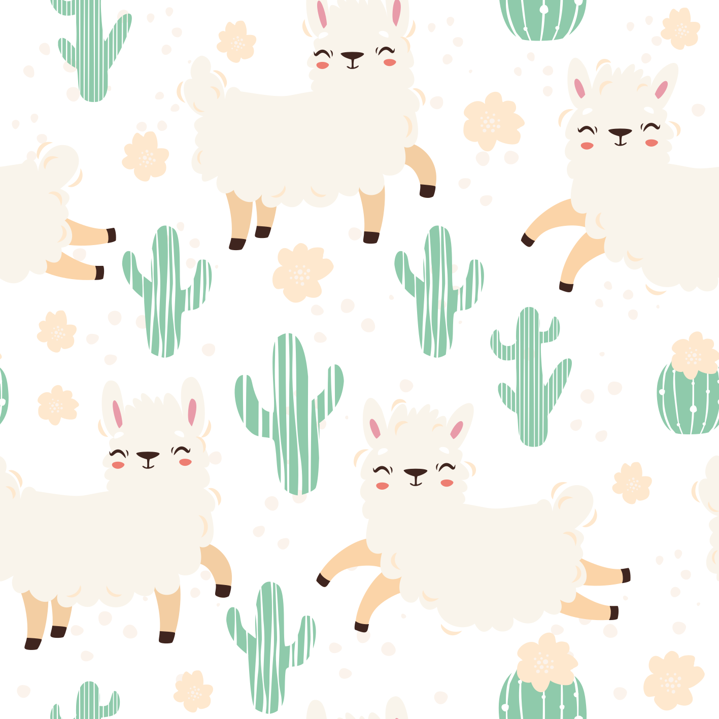 Dieren vinyl tapijt schattige lama's en cactussen - TenStickers