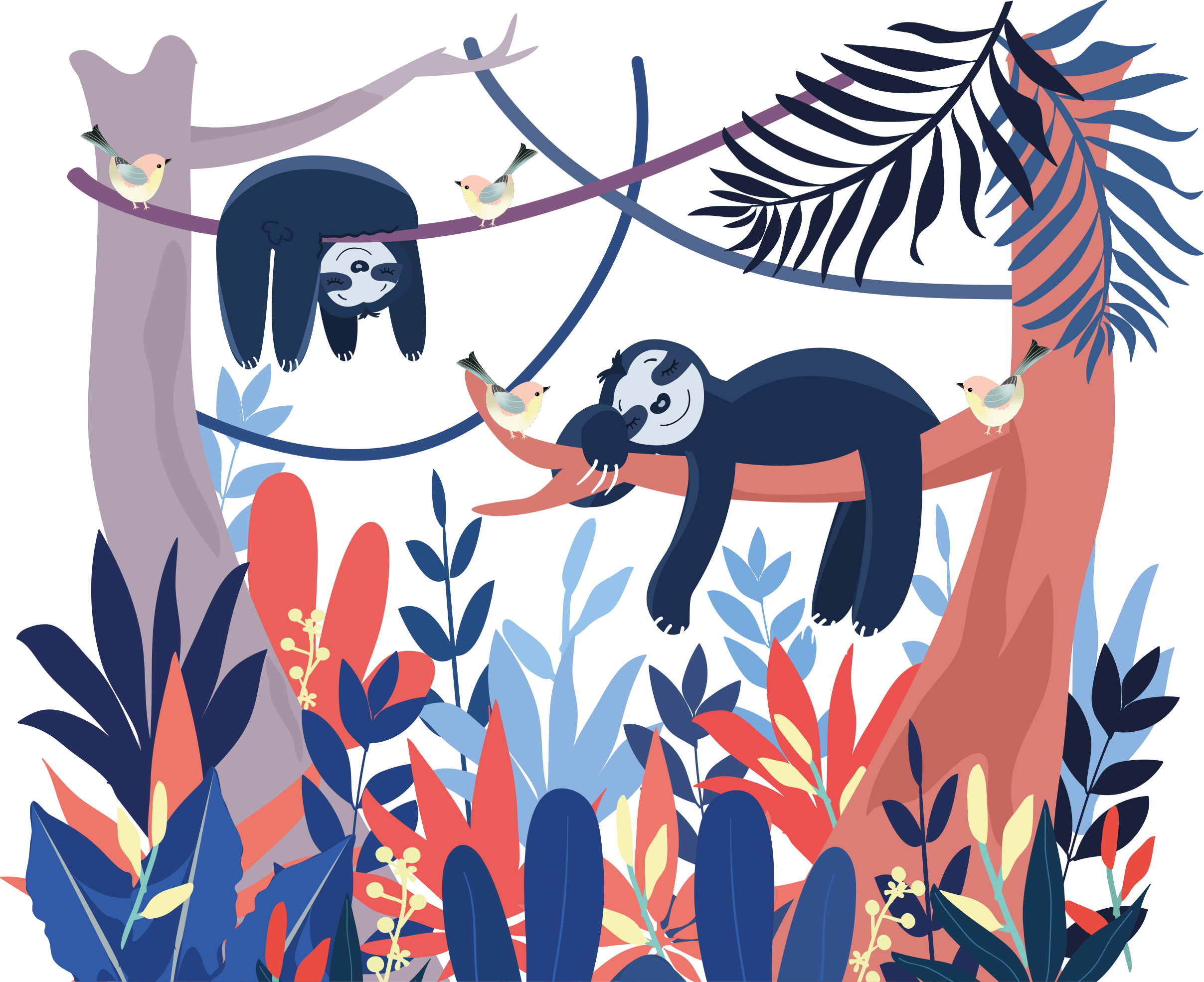 Dieren vinyl tapijt speelse luiaards scene - TenStickers