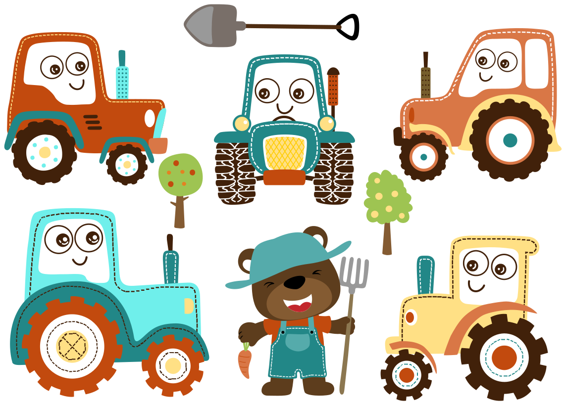 Dieren vinyl tapijt schattige tractor figuren - TenStickers