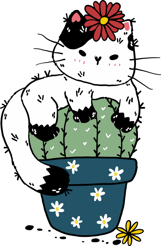 Dieren vinyl tapijt speelse kat cactus - TenStickers