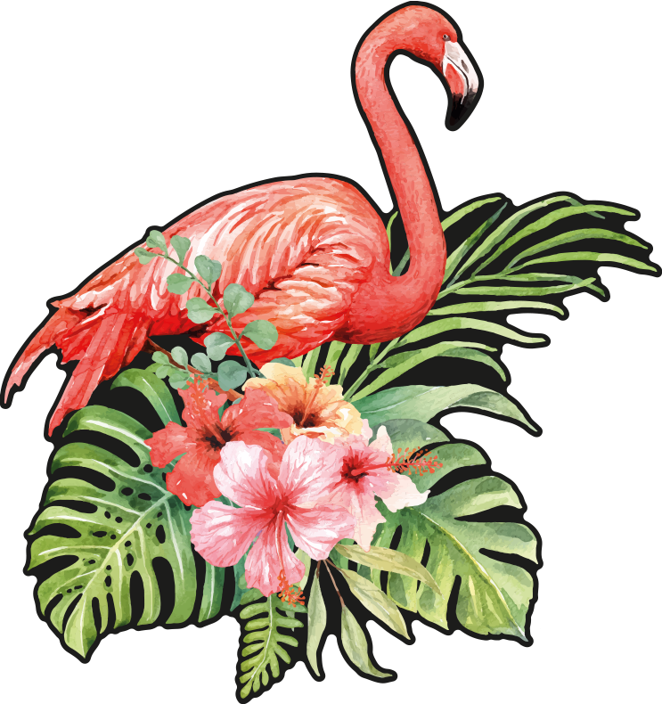Dieren vinyl tapijt flamingo met bloemen - TenStickers