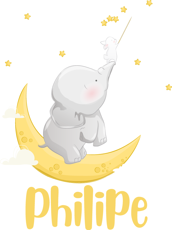 Dieren vinyl tapijt met naam olifant en konijn - TenStickers