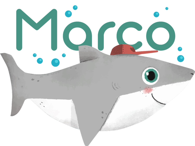 Dieren vinyl tapijt babyhaai met naam - TenStickers