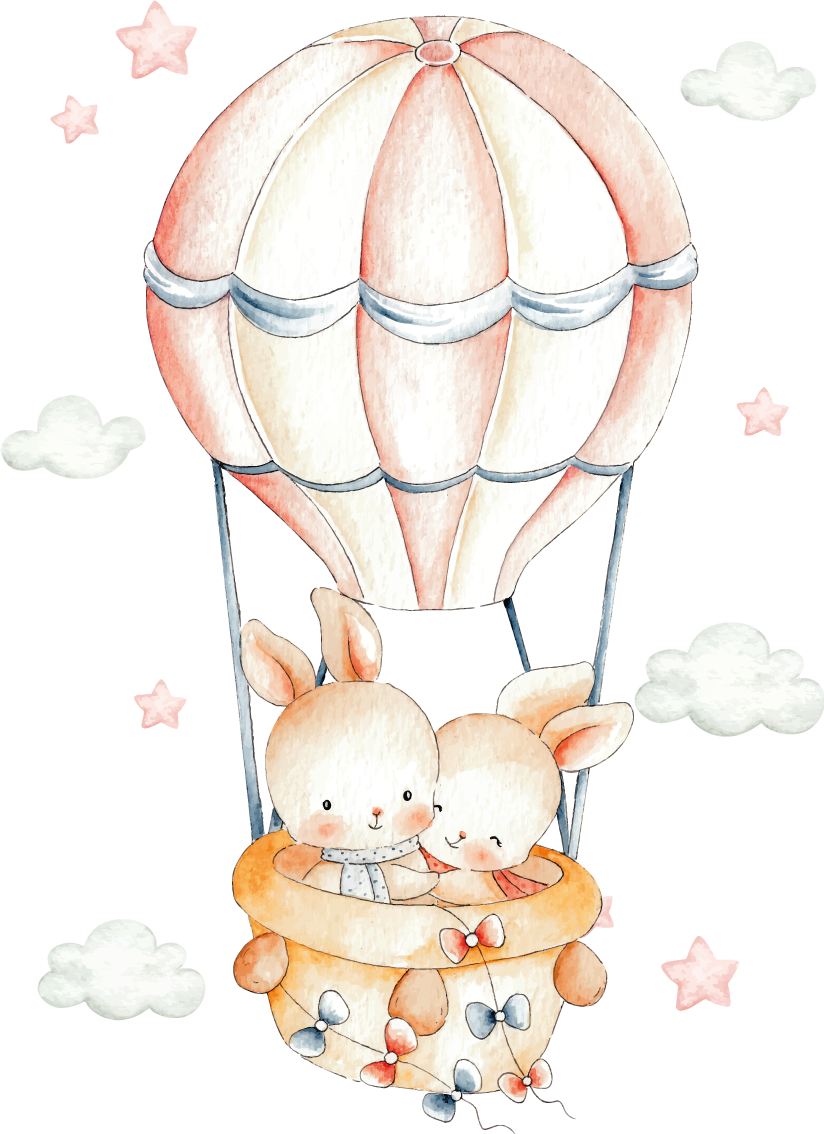 Dieren vinyl tapijt pastel konijnen op luchtballonnen - TenStickers