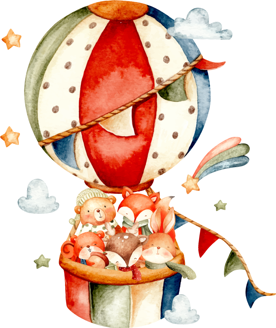 Dieren vinyl tapijt met dieren aan kleurrijke luchtballonnen - TenStickers