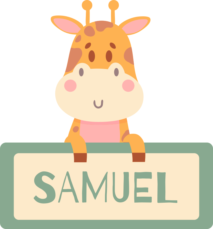 Dieren vinyl tapijt giraffe label met naam - TenStickers