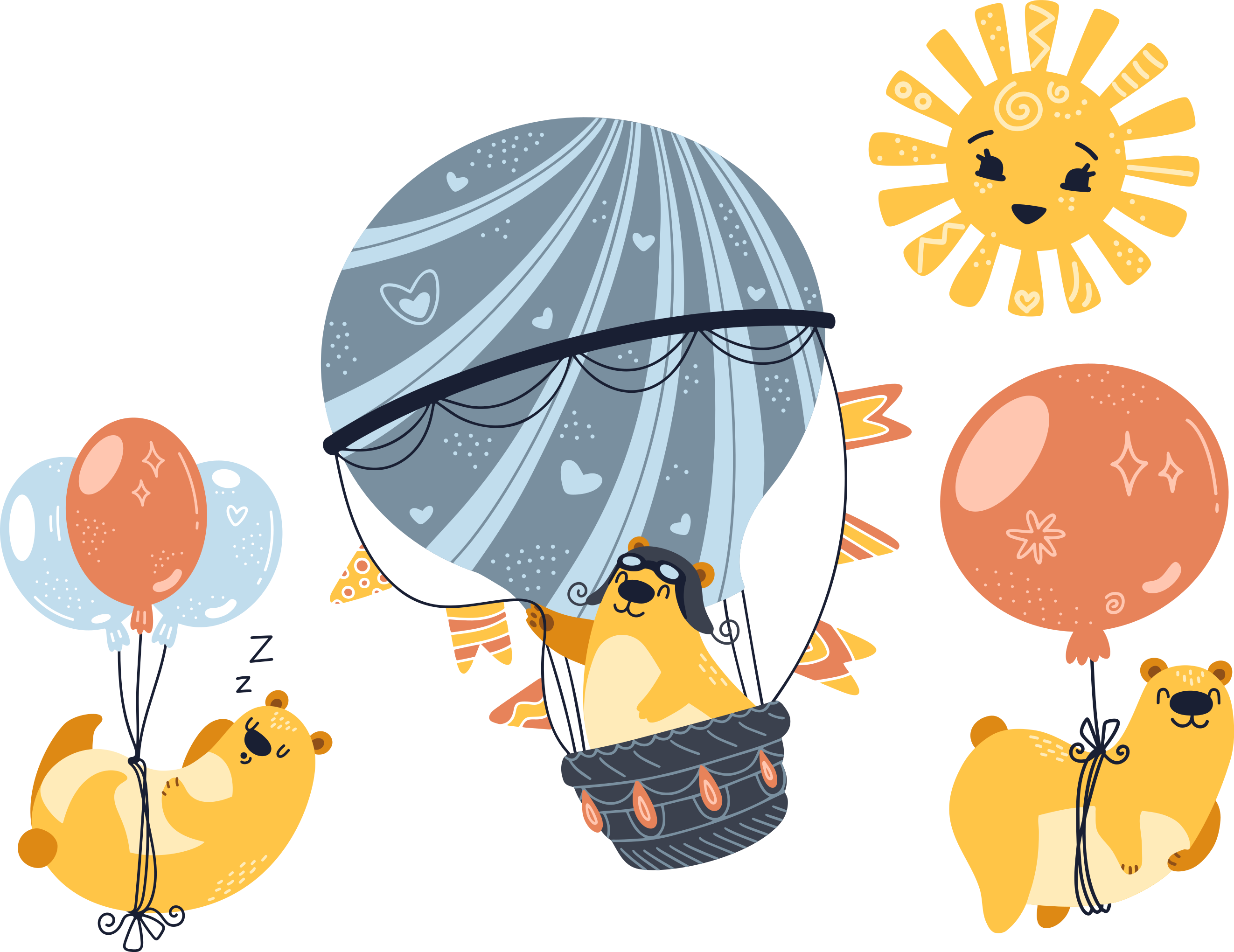 Dieren vinyl tapijt met dieren aan ballonnen - TenStickers