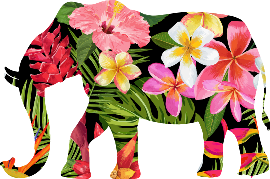 Dieren vinyl tapijt bloemige olifanten silhouet - TenStickers