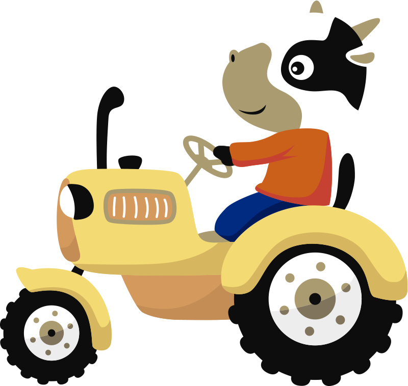 Dieren vinyl tapijt koe op tractor - TenStickers