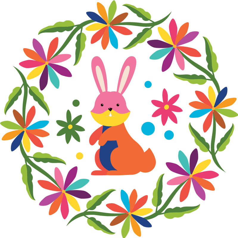 Dieren vinyl tapijt kleurrijk konijnenontwerp - TenStickers