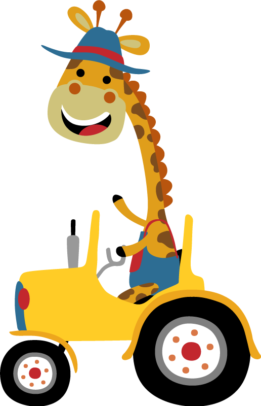 Dieren vinyl tapijt blije giraffe tractor - TenStickers