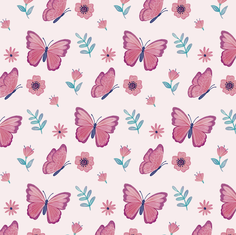 Dieren vinyl tapijt vlinder bloem compositie - TenStickers