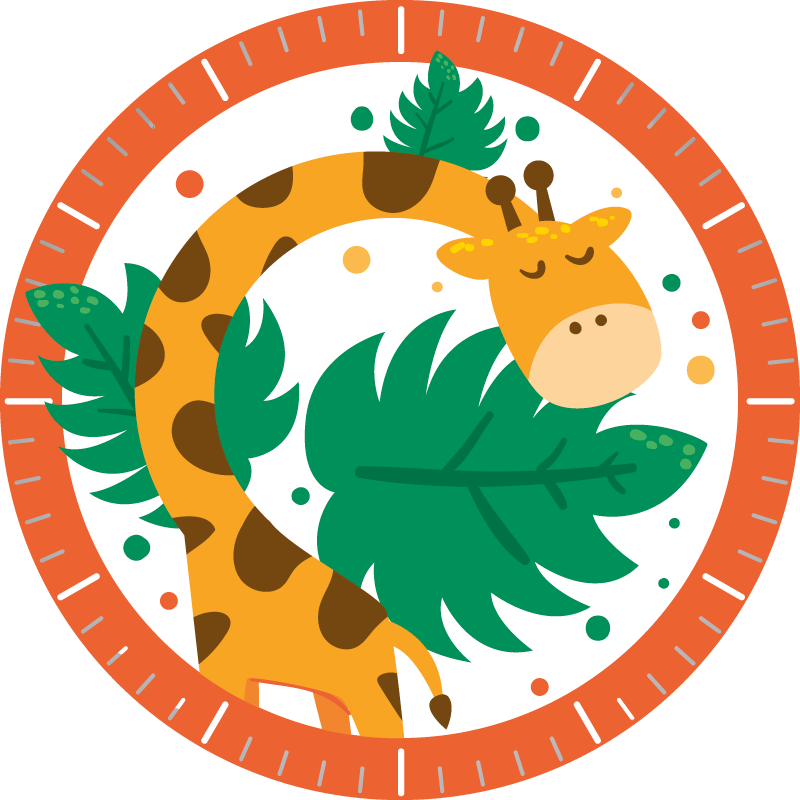 Dieren vinyl tapijt wandklok met giraffe - TenStickers