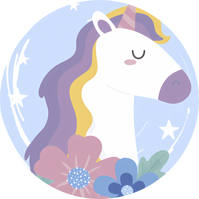 Dieren vinyl tapijt met een eenhoorn met helder haar - TenStickers