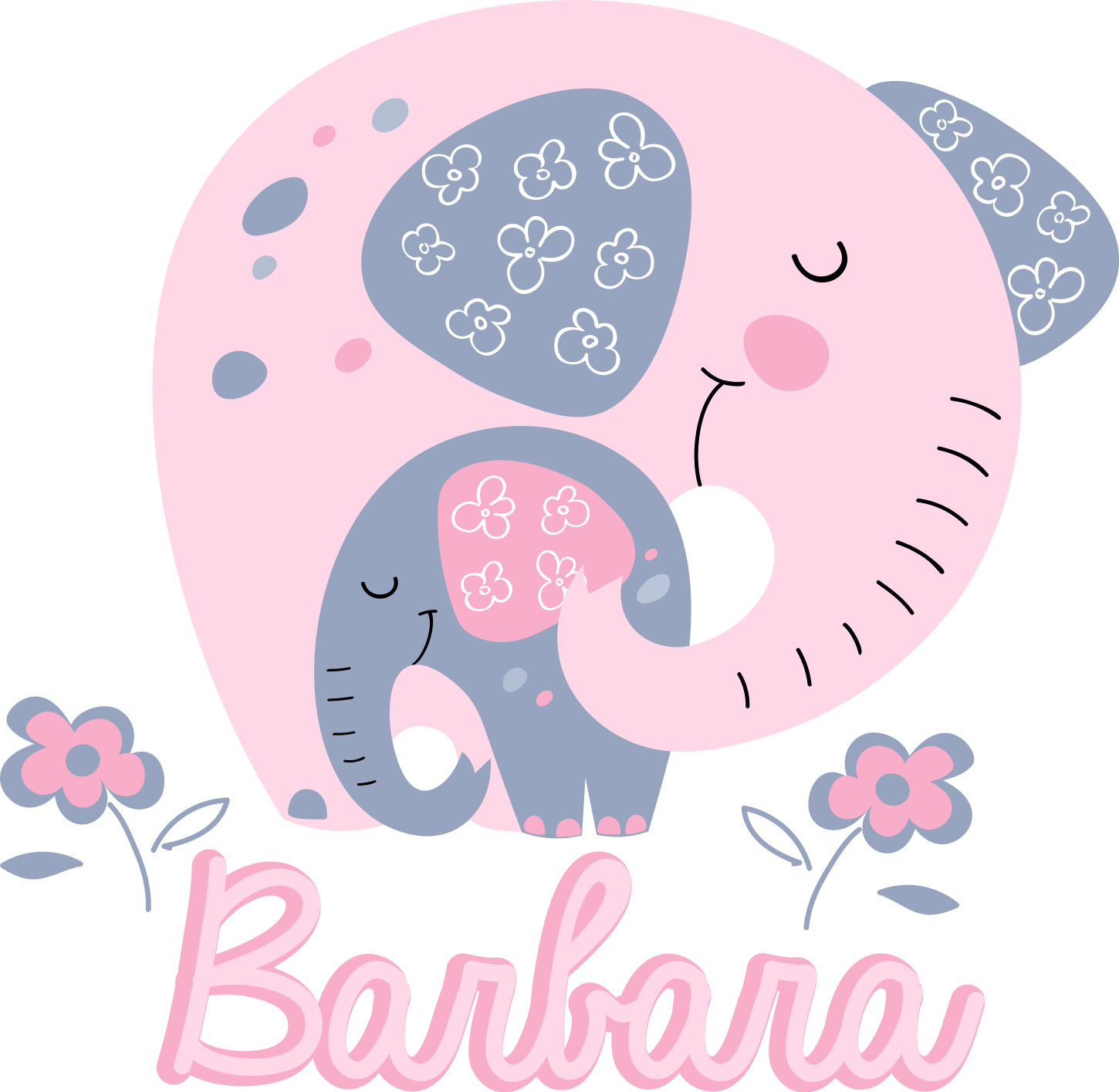 Dieren vinyl tapijt olifanten met harten en naam - TenStickers