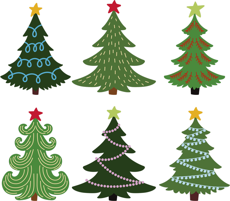 Vinyl tapijt kerstmis set kleurrijke kerstbomen - TenStickers