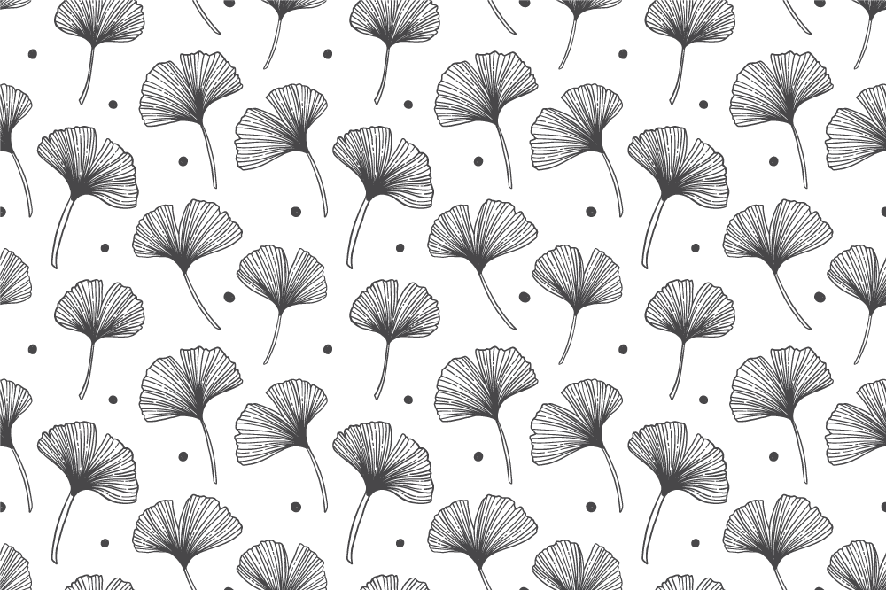 Vinyl tapijt bloemen en planten gingko bladeren wit patroon - TenStickers