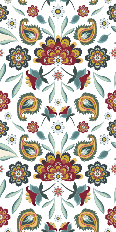 Vinyl tapijt bloemen en planten etnisch bloemmotief - TenStickers
