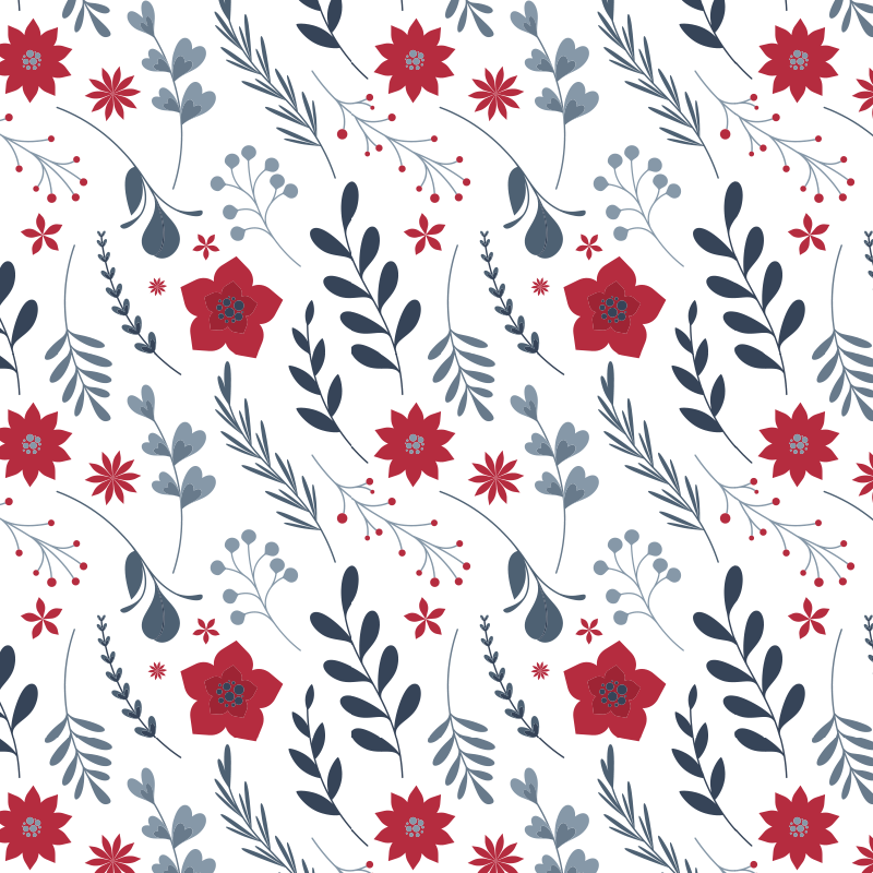 Vinyl tapijt bloemen en planten rood en wit patroon - TenStickers