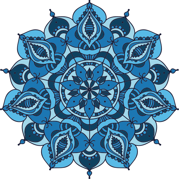 Vinyl tapijt bloemen en planten intricate blauwe mandala - TenStickers