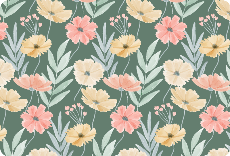 Vinyl tapijt bloemen en planten aquarel bloemenpatroon - TenStickers