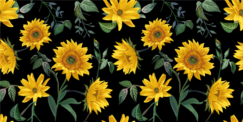 Vinyl tapijt bloemen en planten vintage zonnebloem - TenStickers