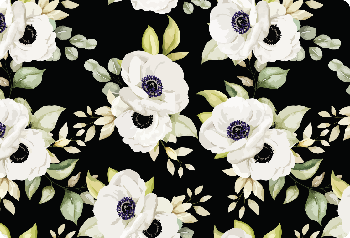 Vinyl tapijt bloemen en planten elegante stijl zwart - TenStickers