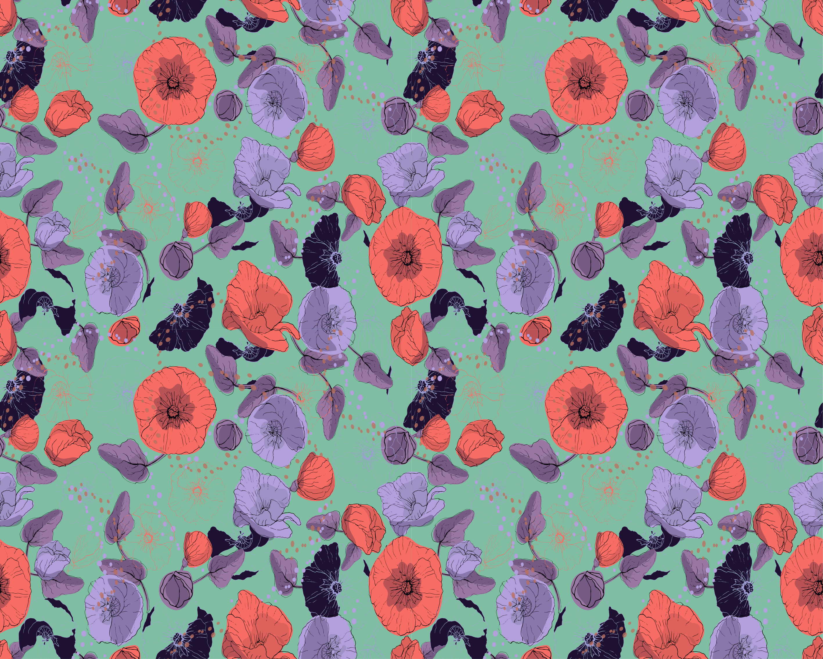 Vinyl tapijt bloemen en planten elegante klaprozen - TenStickers