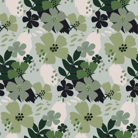 Vinyl tapijt bloemen en planten groene tonen bladeren patroon - TenStickers