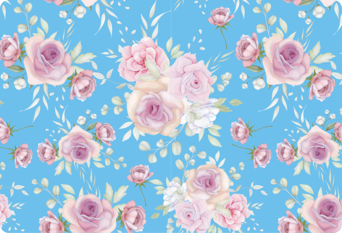 Vinyl tapijt bloemen en planten rozen op blauwe achtergrond - TenStickers