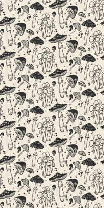 Vinyl tapijt bloemen en planten zwart tekeningen paddenstoelen - TenStickers