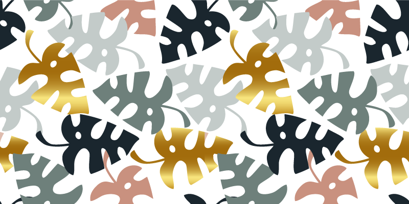 Vinyl tapijt bloemen en planten gouden en multicolor bladeren - TenStickers