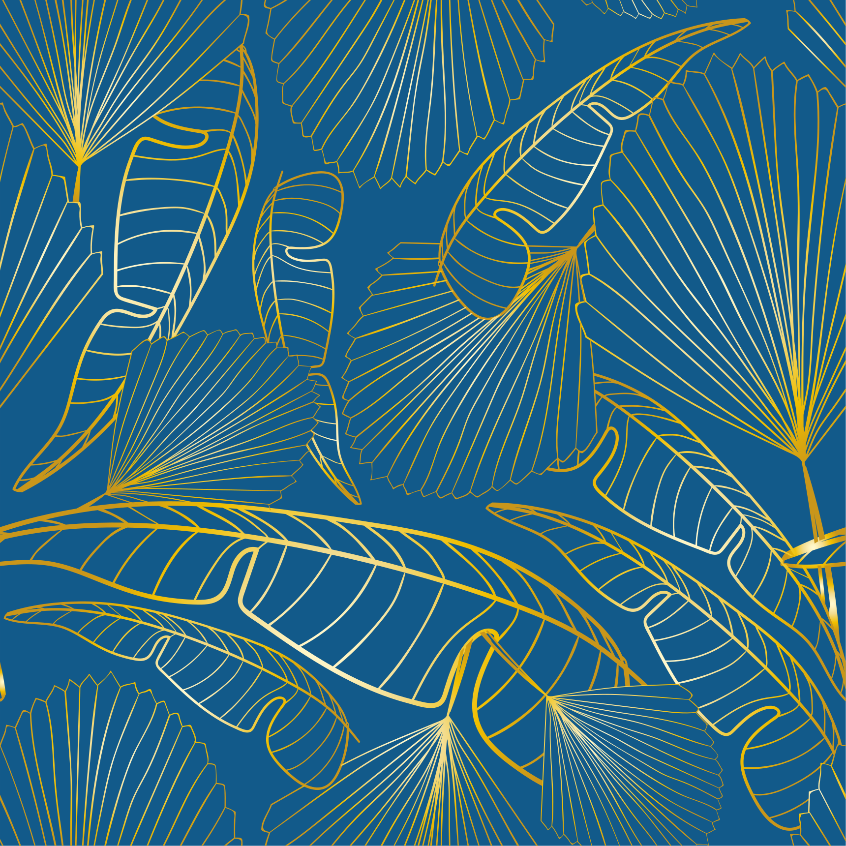 Vinyl tapijt bloemen en planten gouden bladeren - TenStickers