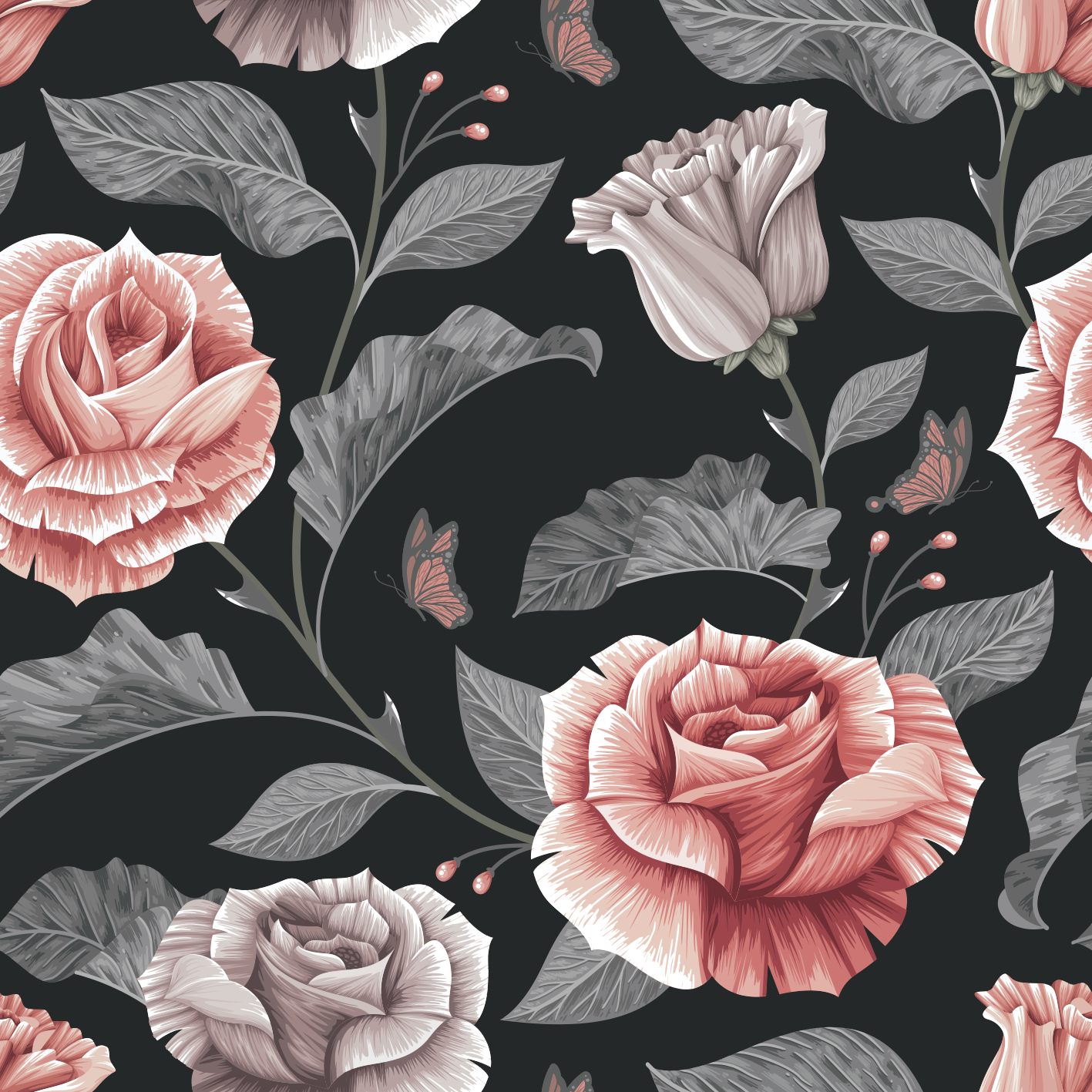 Vinyl tapijt bloemen en planten rozenpatroon - TenStickers