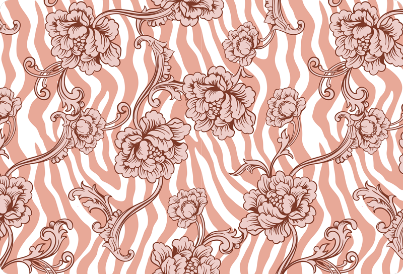 Vinyl tapijt bloemen en planten zebra print koraal - TenStickers