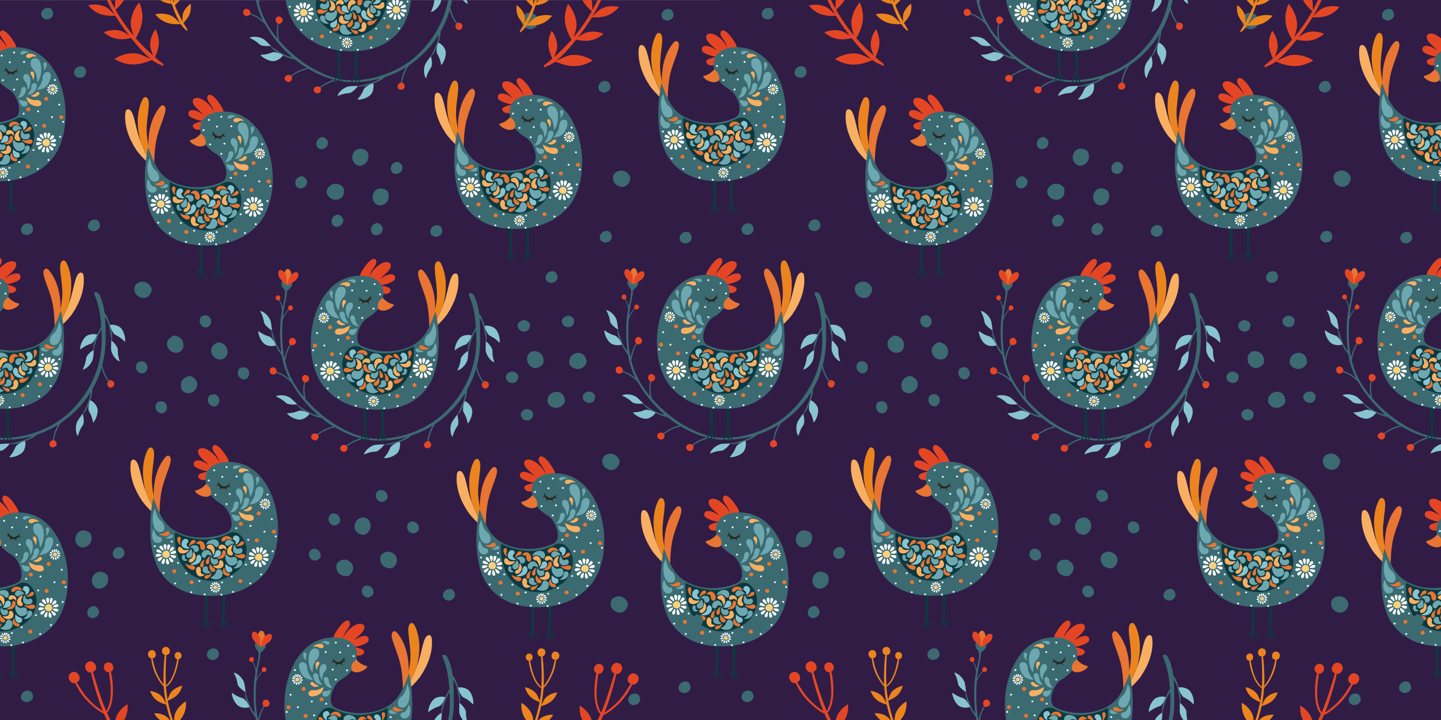Vinyl tapijt bloemen en planten paarse kippen en bloemen - TenStickers