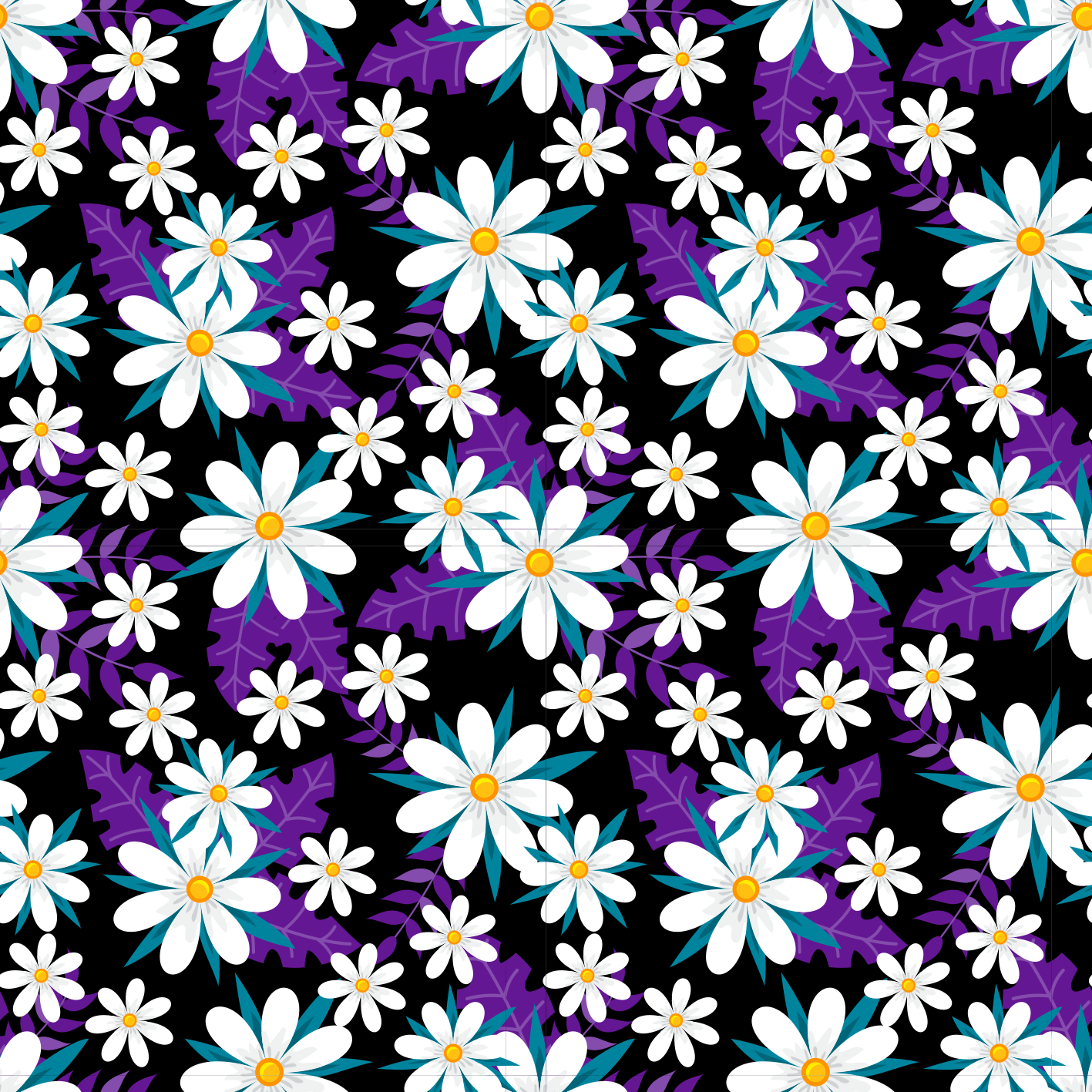 Vinyl tapijt bloemen en planten op zwarte achtergrond - TenStickers