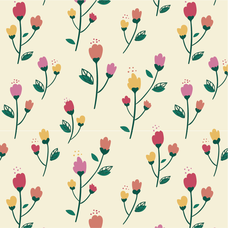 Vinyl tapijt bloemen en planten met klaprozen schilderij - TenStickers