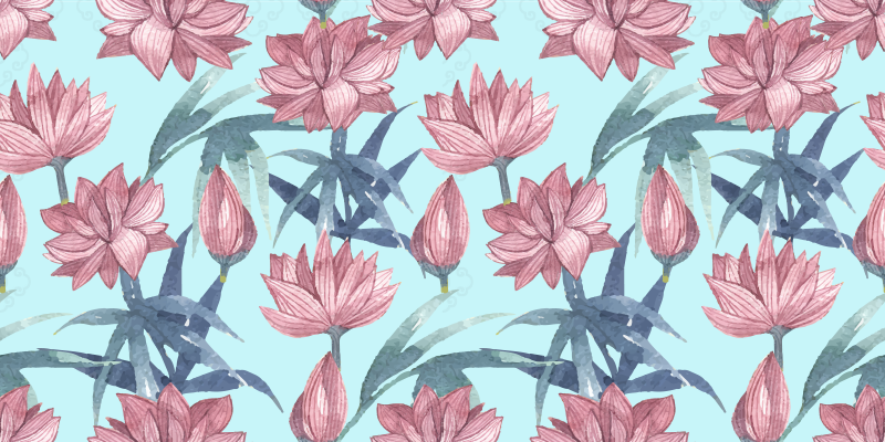Vinyl tapijt bloemen en planten blauwe aquarel - TenStickers