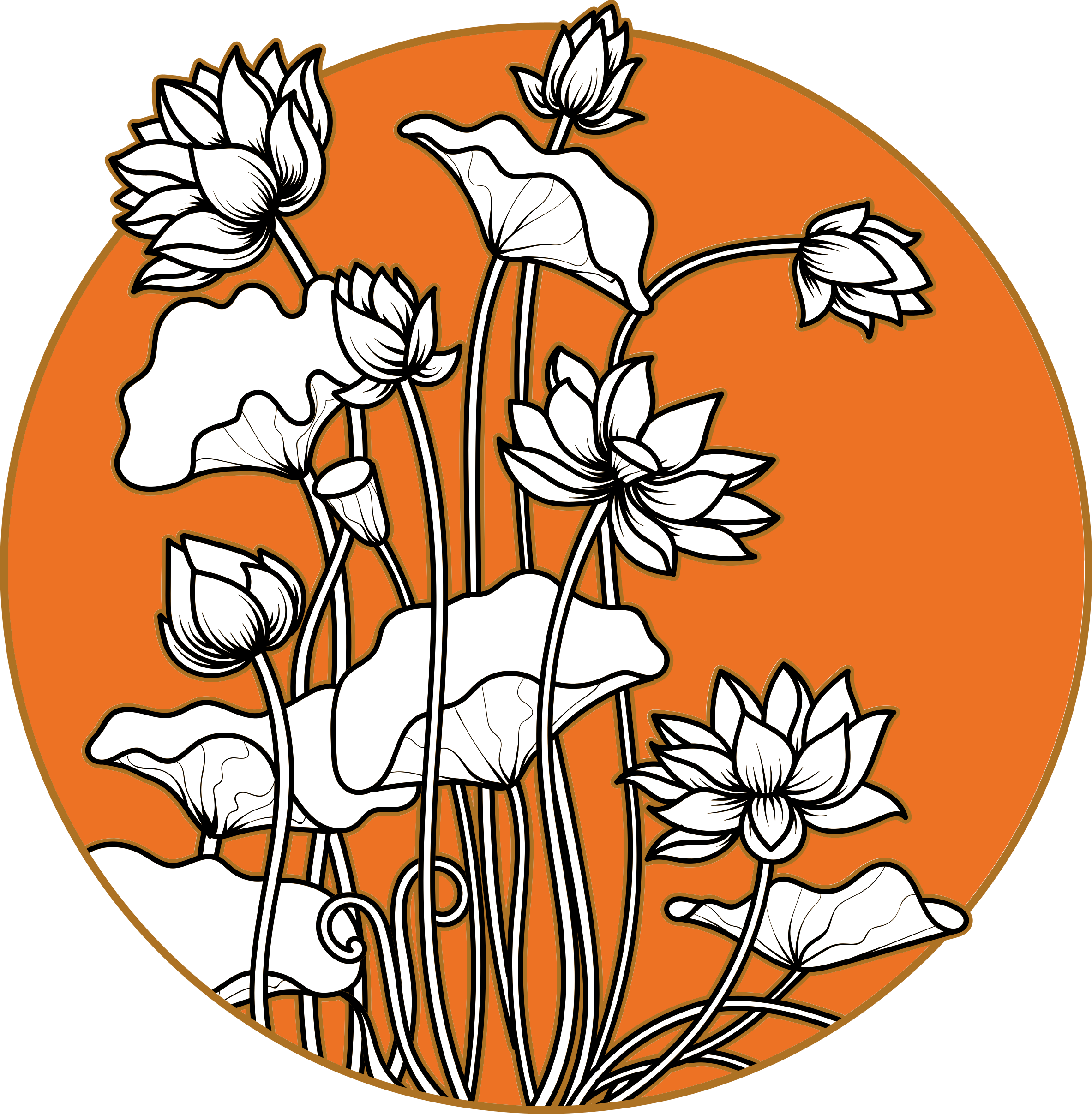 Vinyl tapijt bloemen en planten lotus illustratie japanse stijl - TenStickers