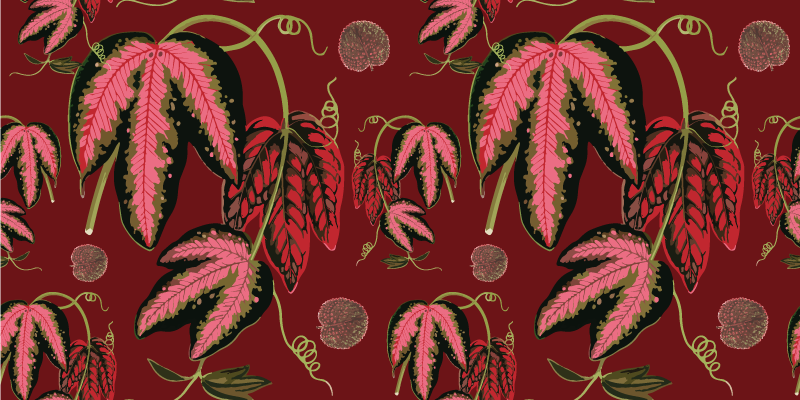 Vinyl tapijt bloemen en planten rode maranta warme kleuren - TenStickers