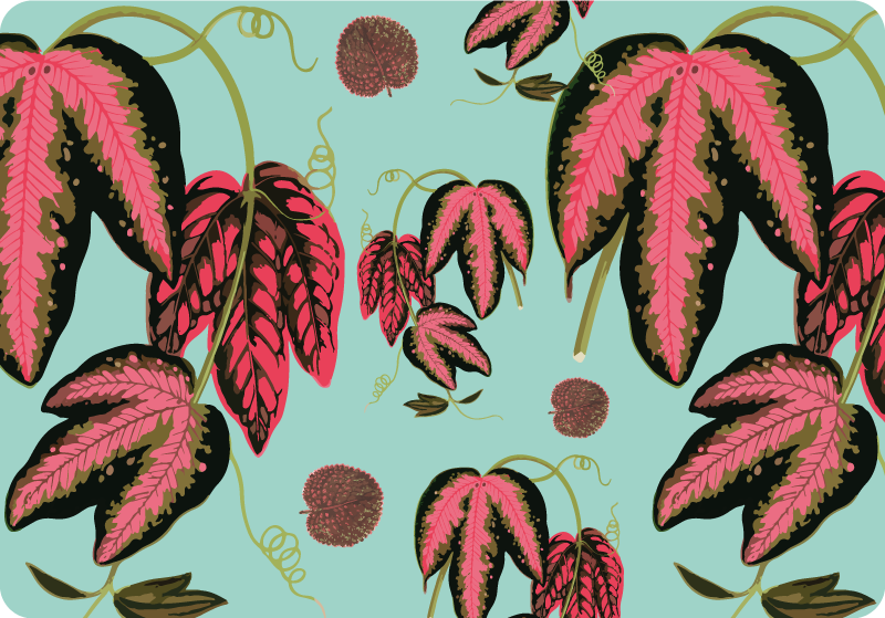 Vinyl tapijt bloemen en planten groen en rood maranta - TenStickers