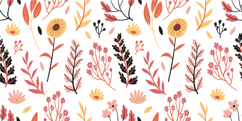 Vinyl tapijt bloemen en planten kleurrijke bloemen op wit - TenStickers