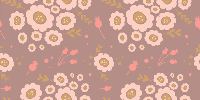 Vinyl tapijt bloemen en planten pastel gekleurde folkart patroon - TenStickers
