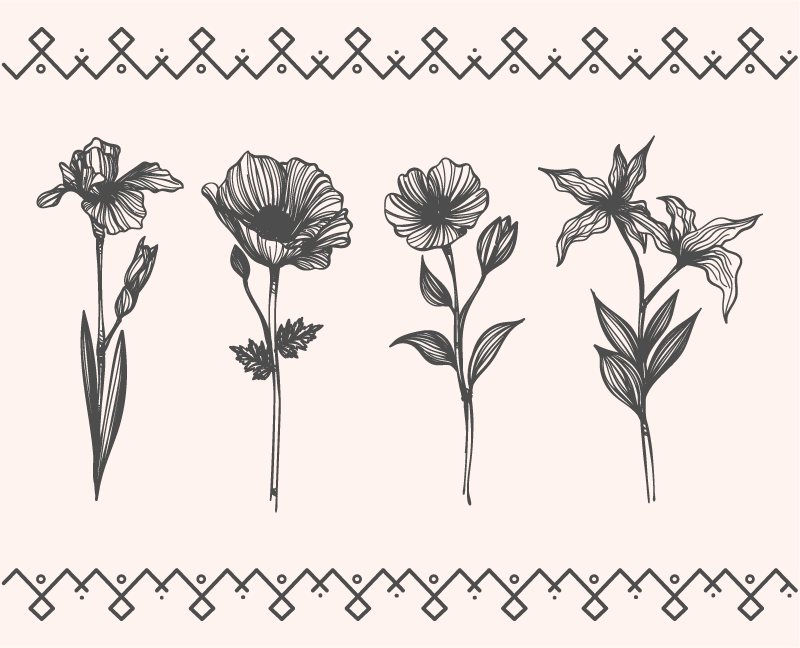 Vinyl tapijt bloemen en planten realistische vintage botanica - TenStickers