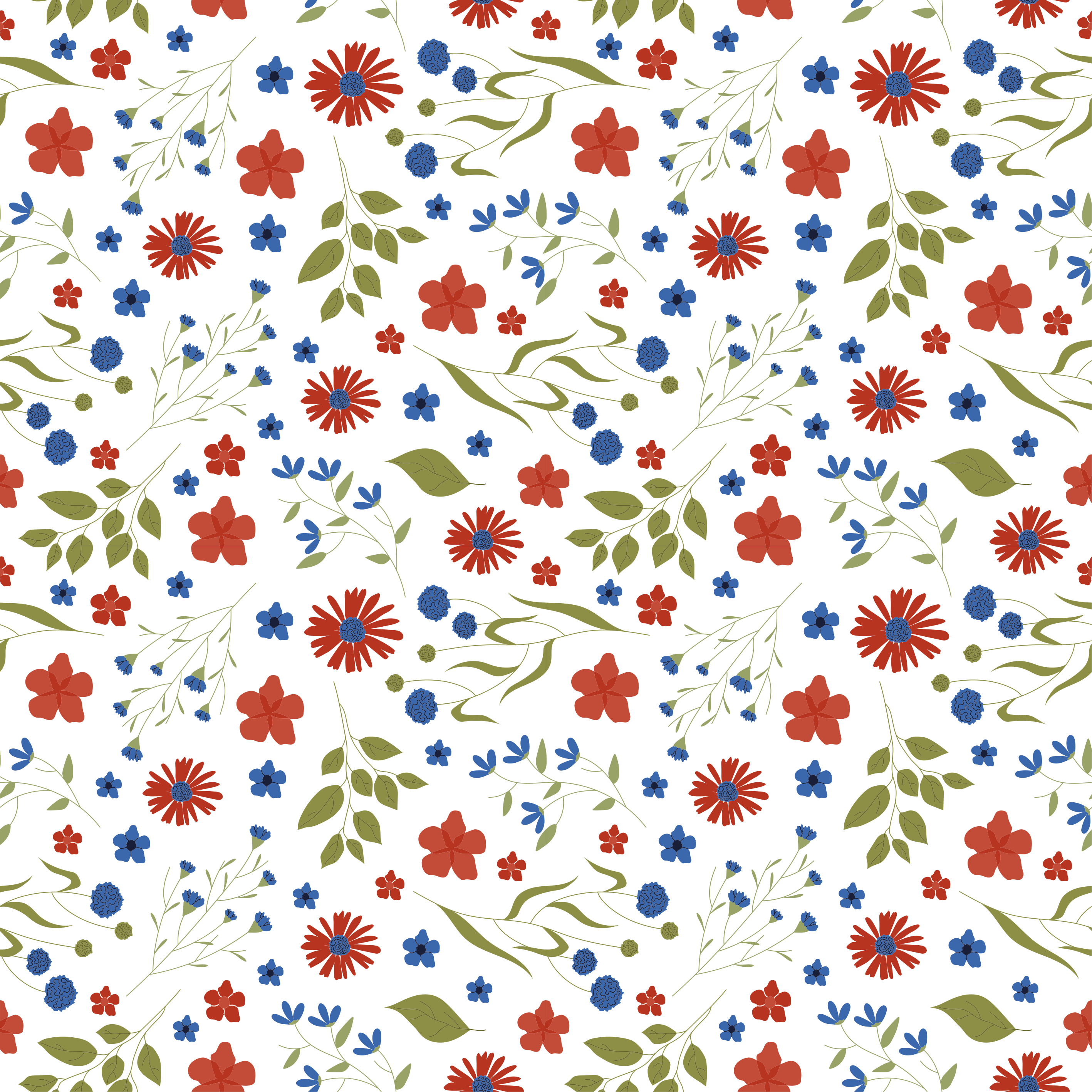 Vinyl tapijt bloemen en planten blauwe en rode patronen - TenStickers