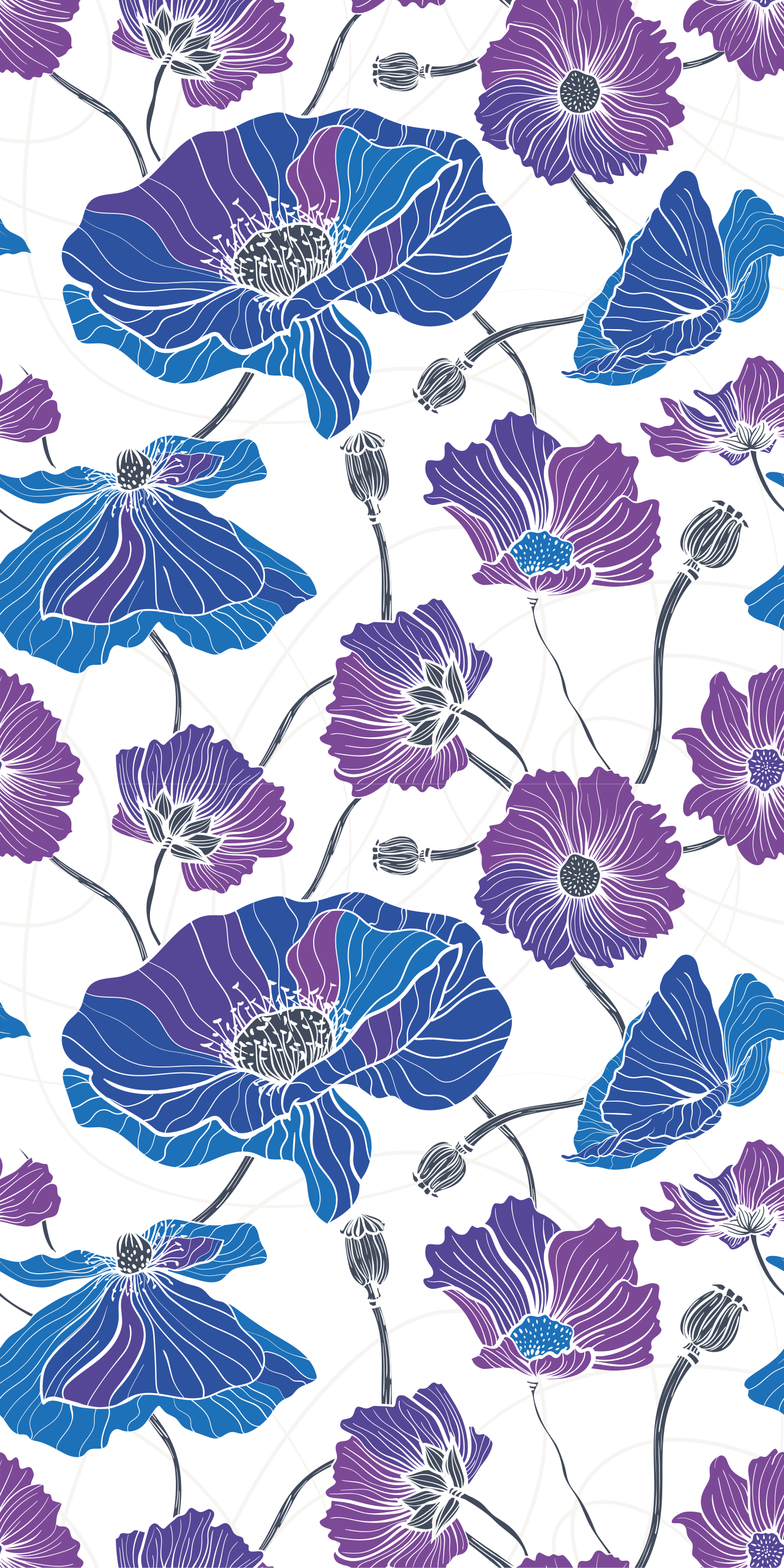 Vinyl tapijt bloemen en planten blauwe en paarse bloemen - TenStickers