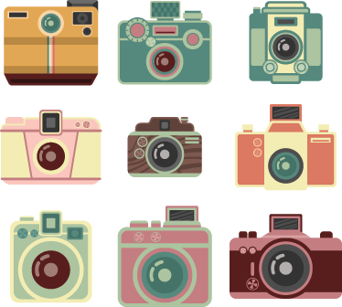 Vinyl tapijt eetkamer vintage camera's - TenStickers